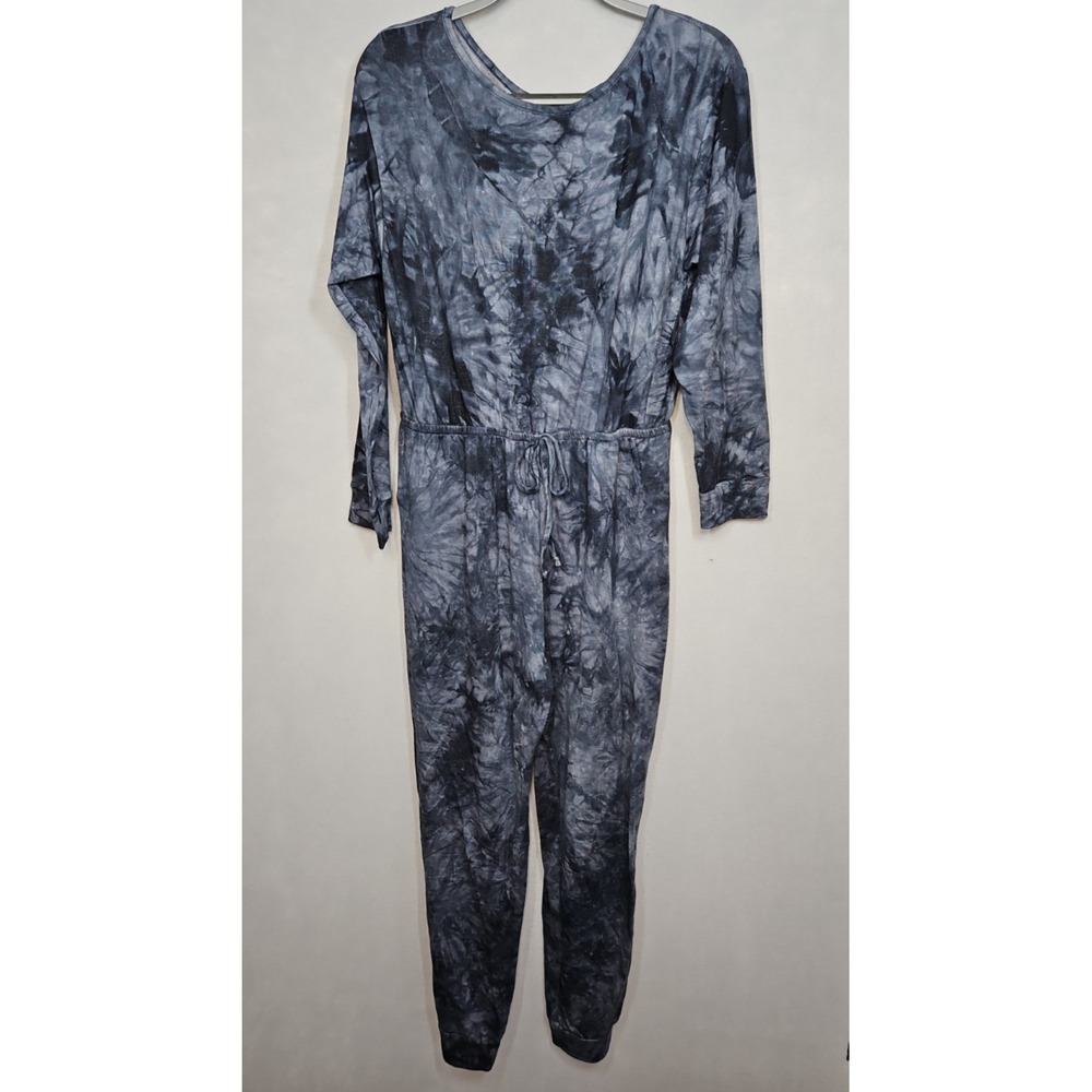 Fraiche By J Womens Dark Blue Tie Dye Long Sleeve Jumpsuit Size Large NWT - Picture 2 of 11